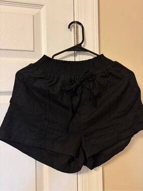Love Tree Black High-Waist Smocked Waistband Shorts